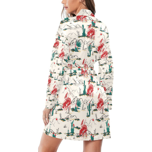 Baha Ranch Desert Rodeo Women's Long Sleeve Belted Satin Feel Dressing Lounge Robe
