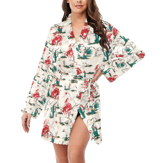 Baha Ranch Desert Rodeo Women's Long Sleeve Belted Satin Feel Dressing Lounge Robe