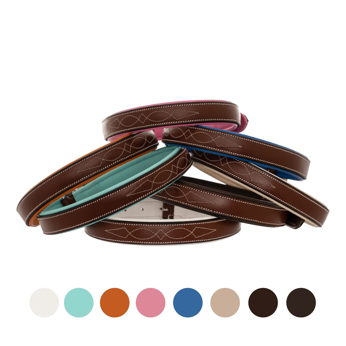 ExionPro Fancy Stitched Padded Leather Dog Collar - Oak Brown Padding