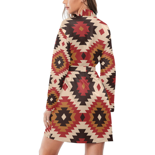 Baha Ranch Colores de Mexico Santa Fe Aztec Women's Belted Satin Feel Dressing Lounge Robe