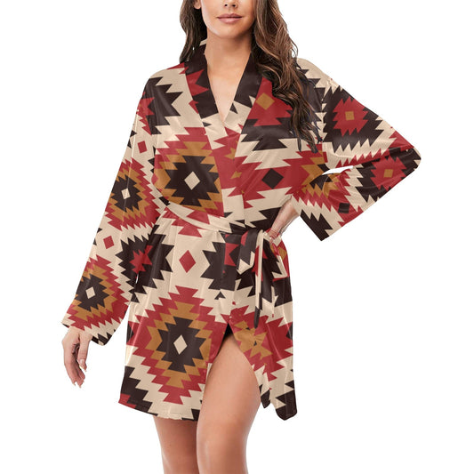 Baha Ranch Colores de Mexico Santa Fe Aztec Women's Belted Satin Feel Dressing Lounge Robe