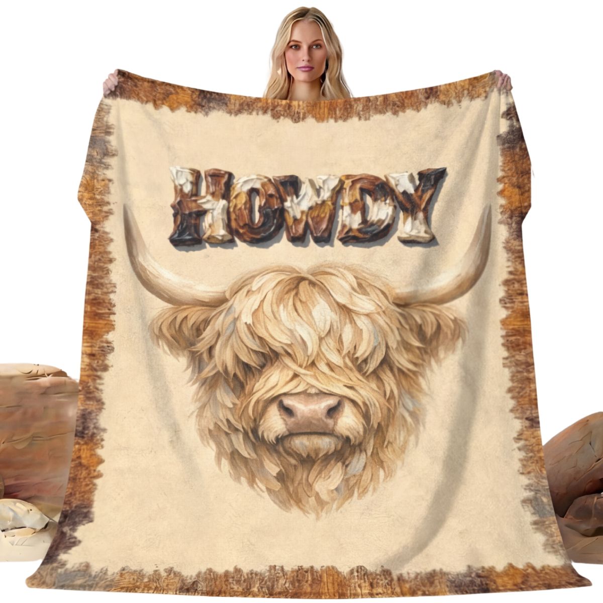 Baha Ranch Howdy Highland Throw Blanket 60" x 80" Made in America